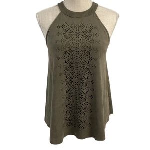 Taylor and Sage Suede Feel Green Laser Cut Tank Size Small Eyelet Soft
